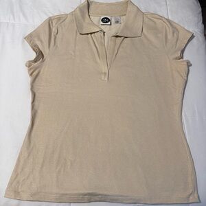 SFA Beige Shimmer Short Sleeve Polo Top Women’s Medium Stretch Knit